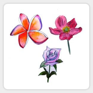 Anemone, Pinwheel, Rose Watercolor Flowers Sticker